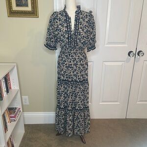 Max Studio Blue and White Tiered Floral Maxi Dress